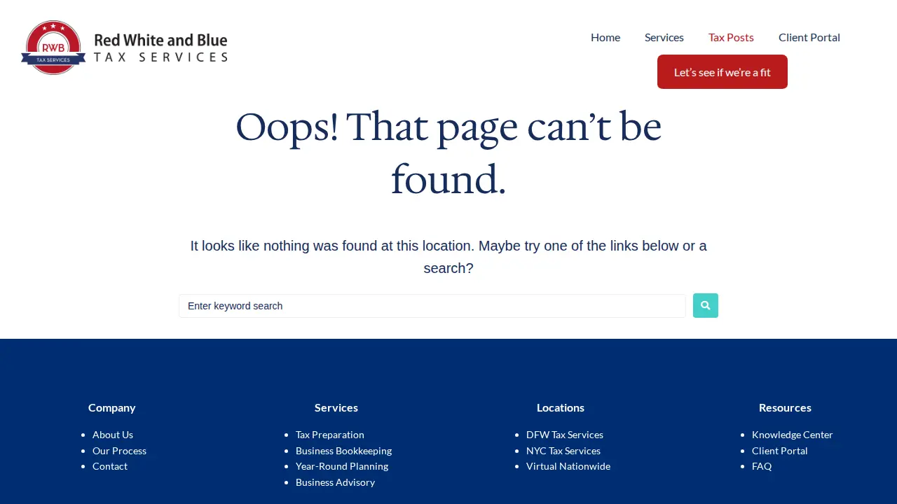 Red White & Blue Tax Services page