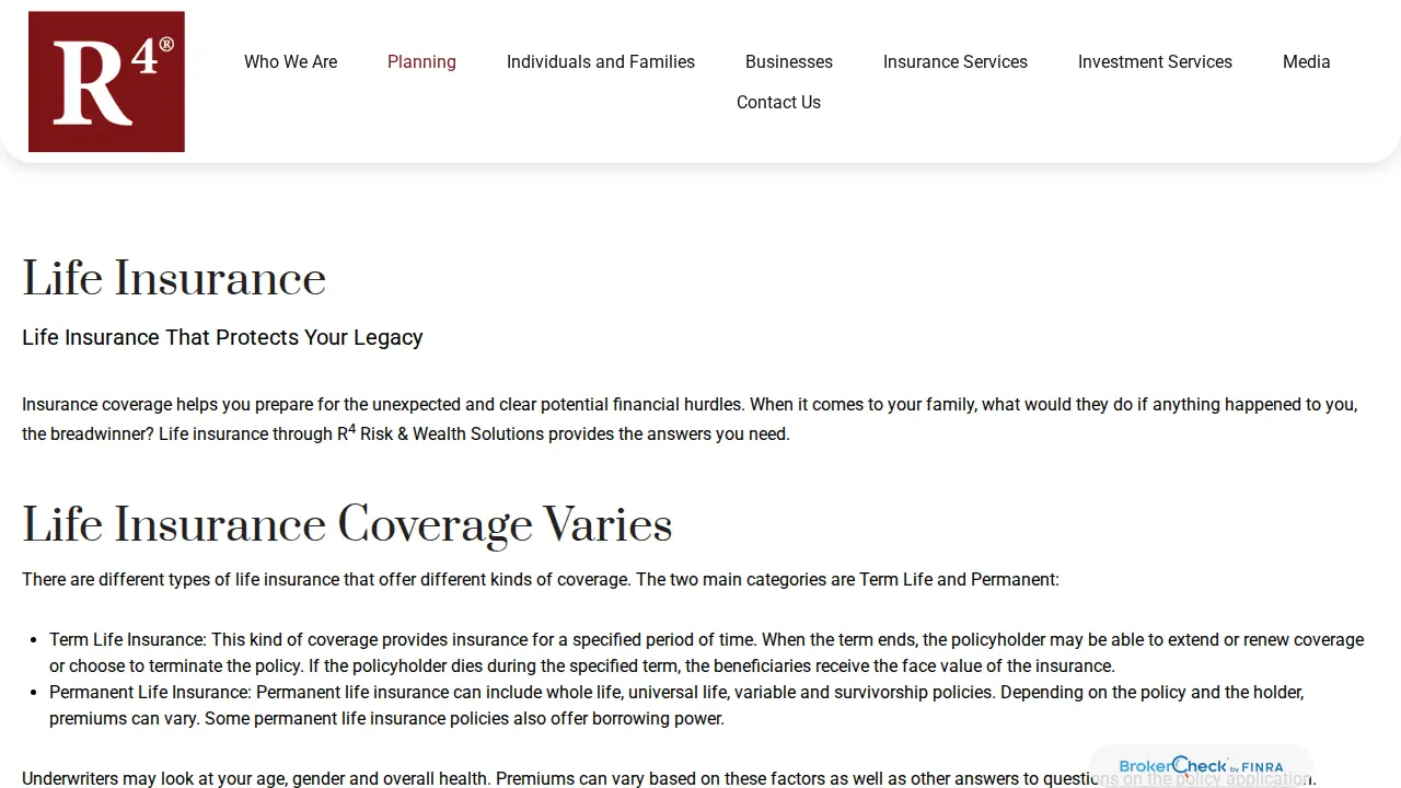 R4 Risk & Wealth Solutions page