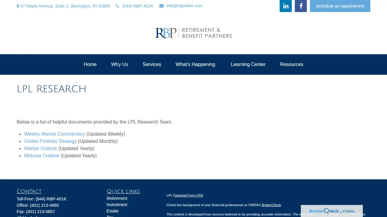 Retirement & Benefit Partners page