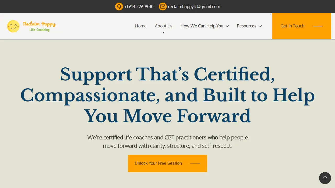 Reclaim Happy Life Coaching page