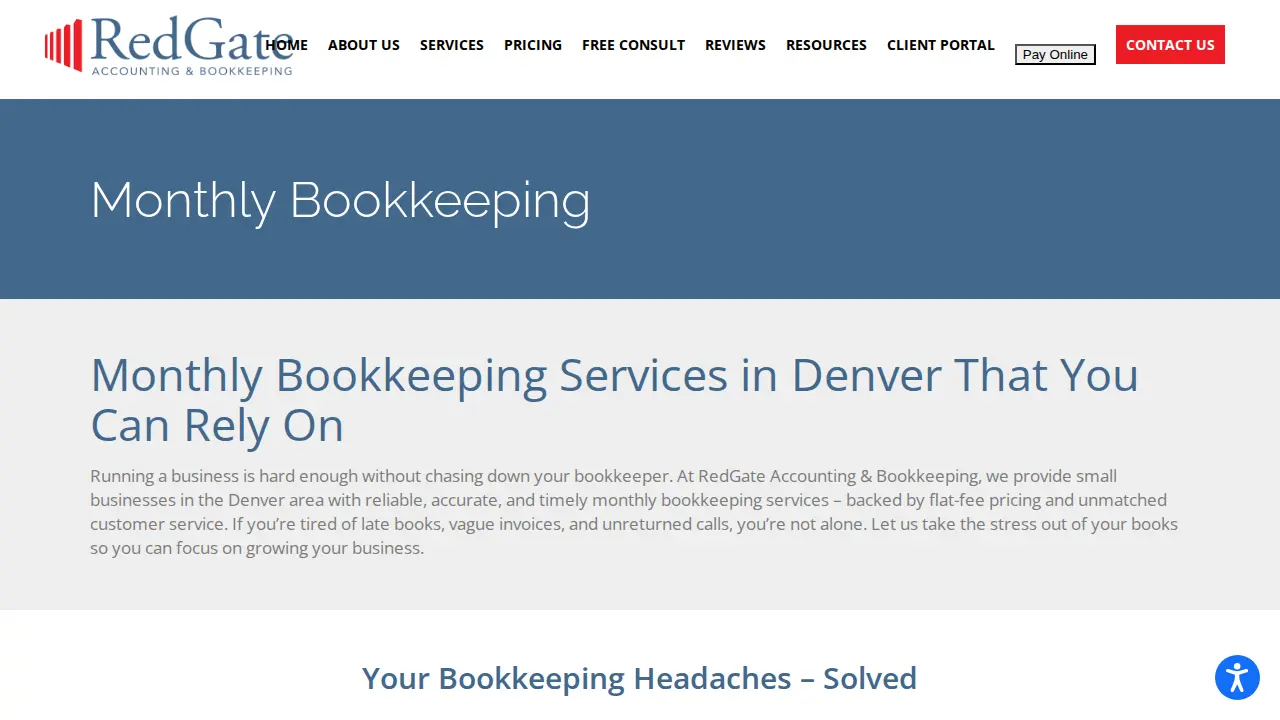 RedGate Accounting and Bookkeeping page