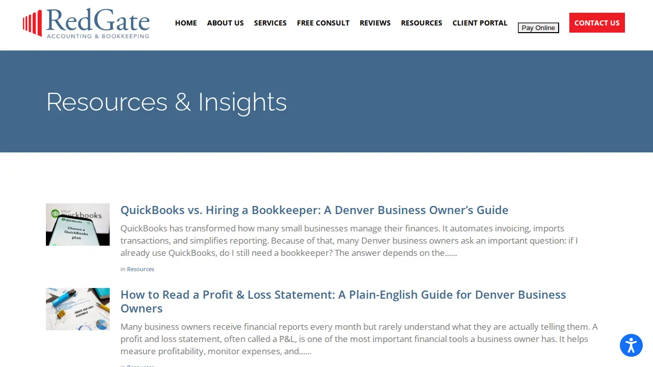RedGate Accounting and Bookkeeping page