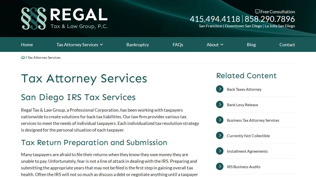 Regal Tax and Law Group page
