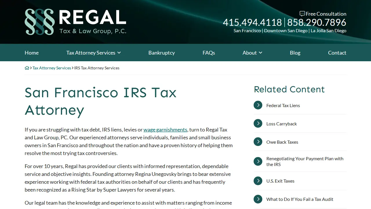 Regal Tax and Law Group page