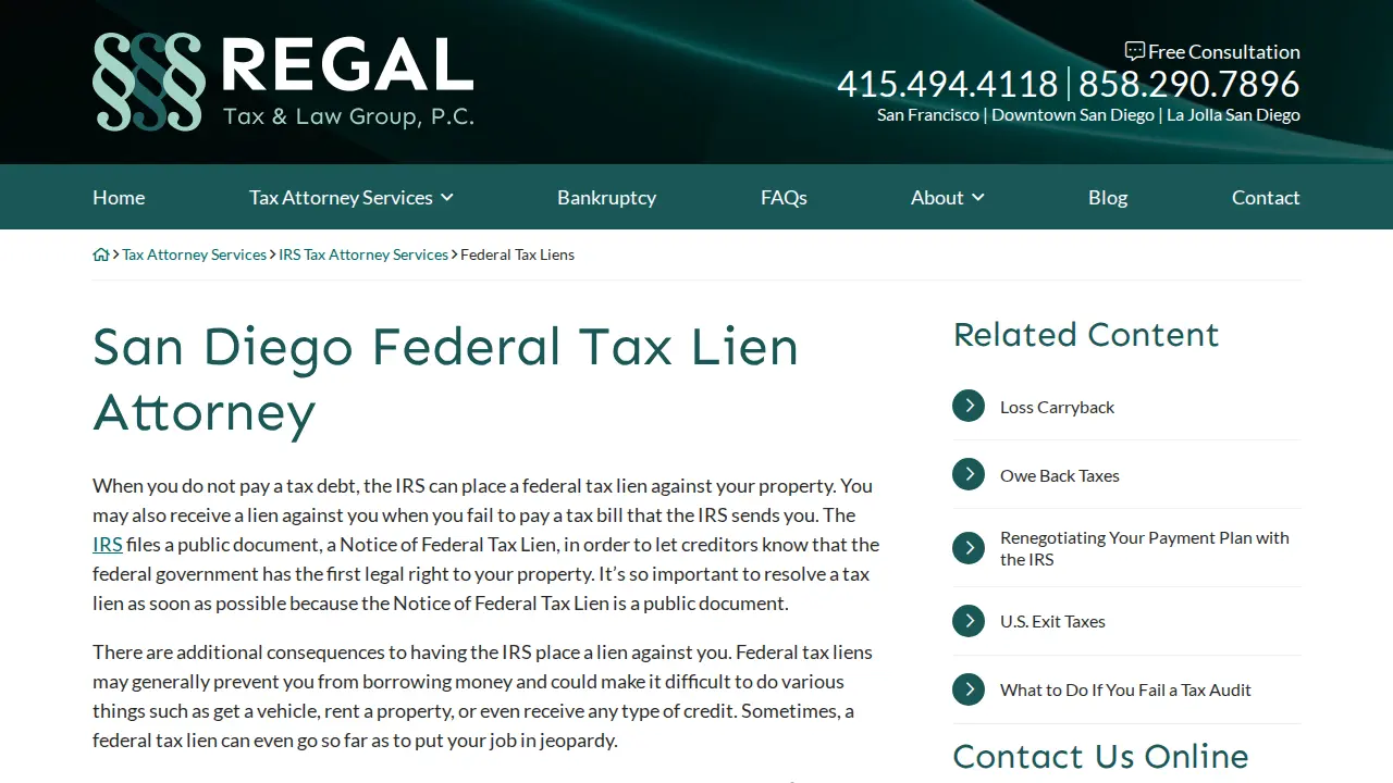 Regal Tax and Law Group page