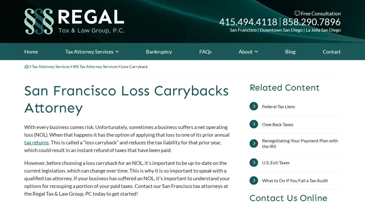 Regal Tax and Law Group page