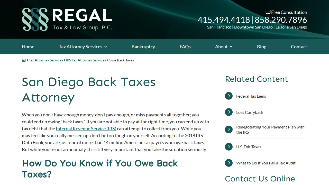 Regal Tax and Law Group page