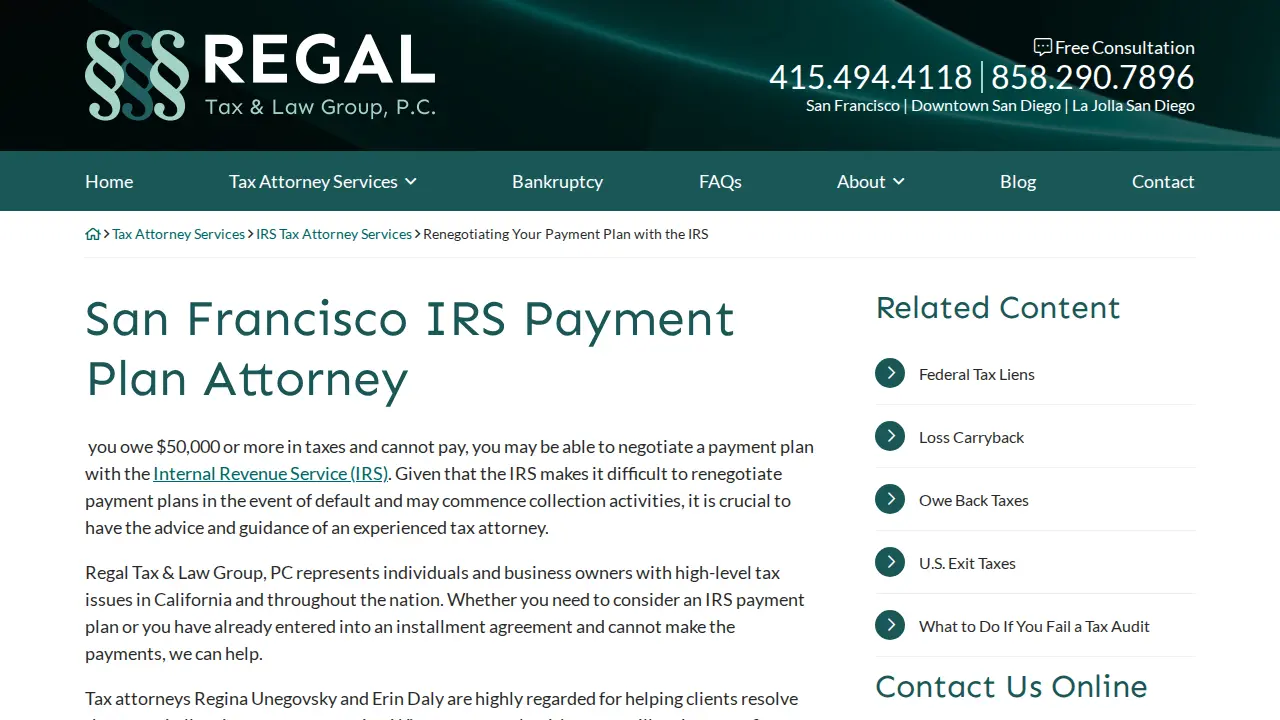 Regal Tax and Law Group page
