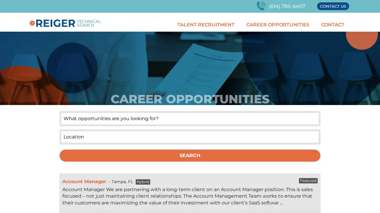 Reiger Technical Search page