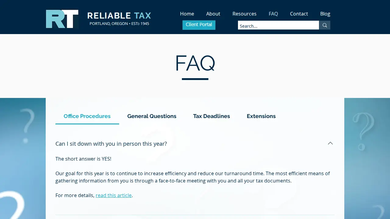 RELIABLE TAX page