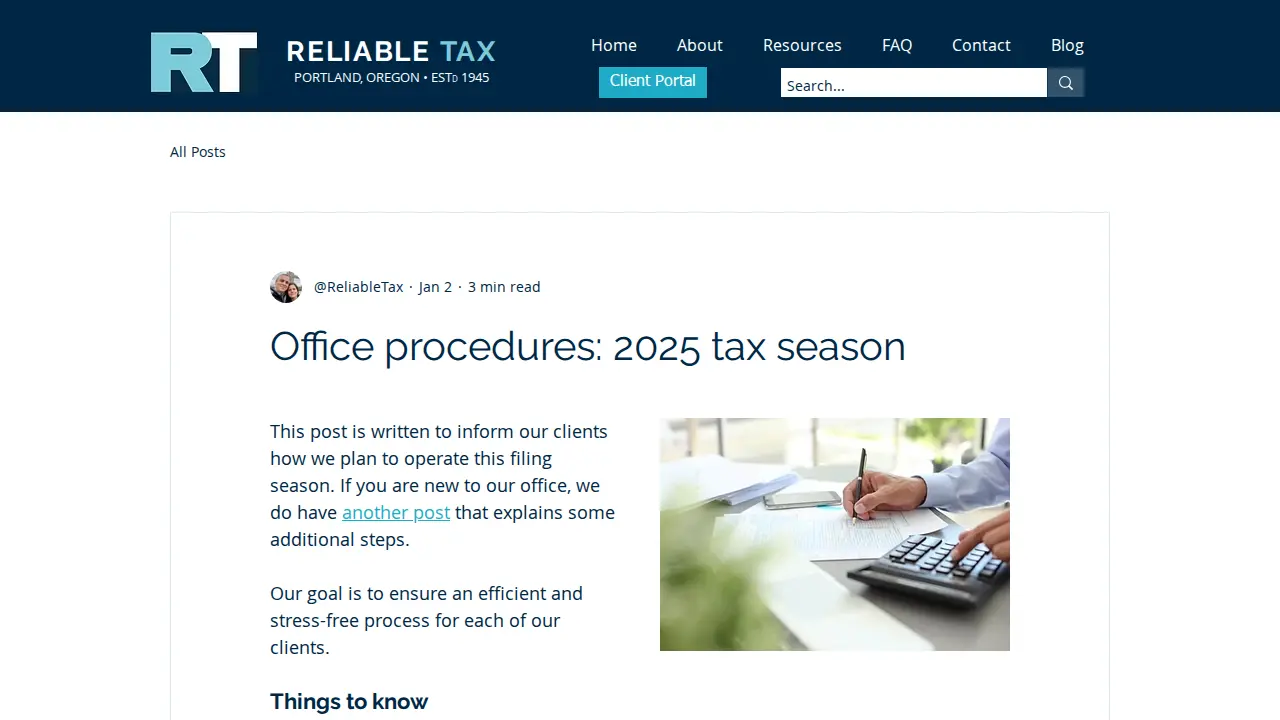 RELIABLE TAX page