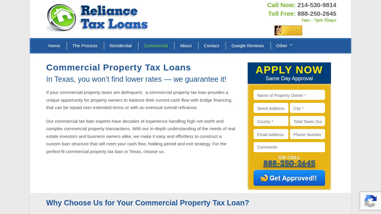 Reliance Tax Loans, LLC page