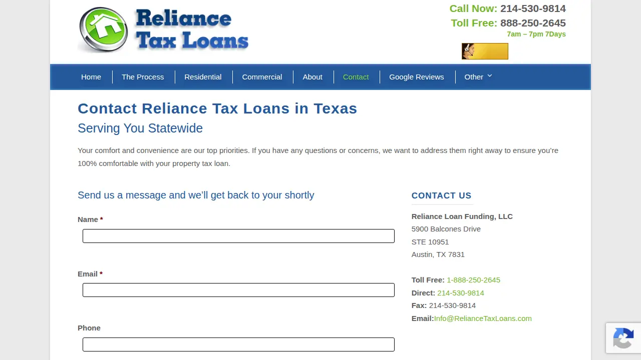 Reliance Tax Loans, LLC page
