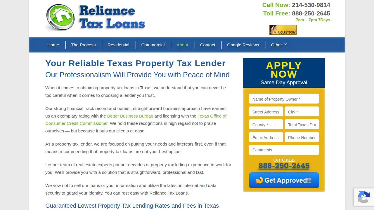 Reliance Tax Loans, LLC page