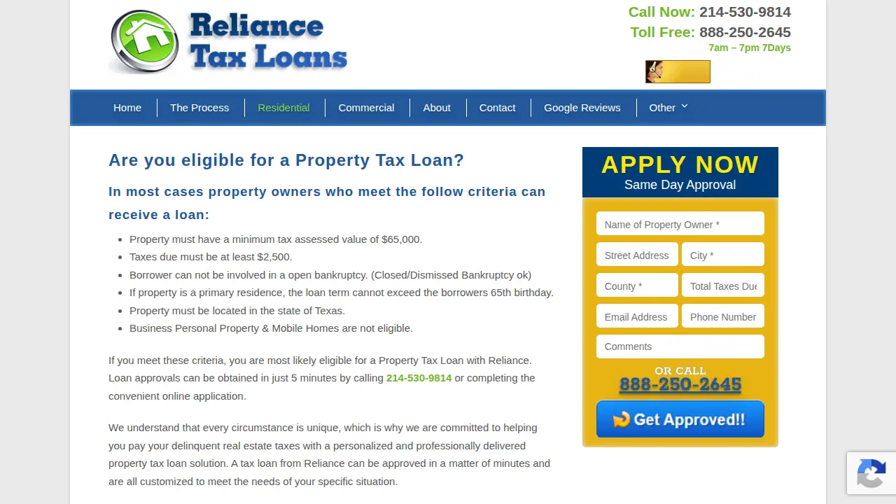 Reliance Tax Loans, LLC page