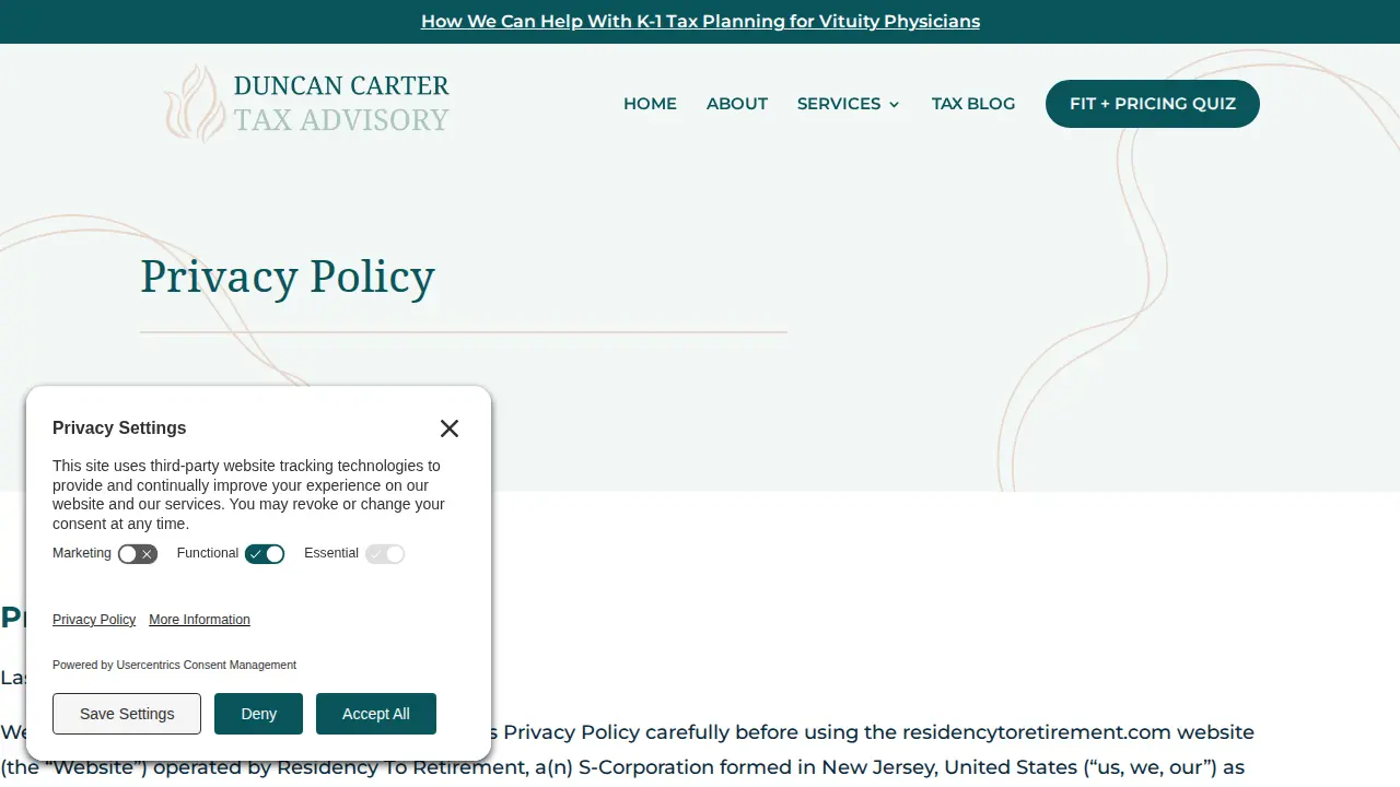 Residency to Retirement page