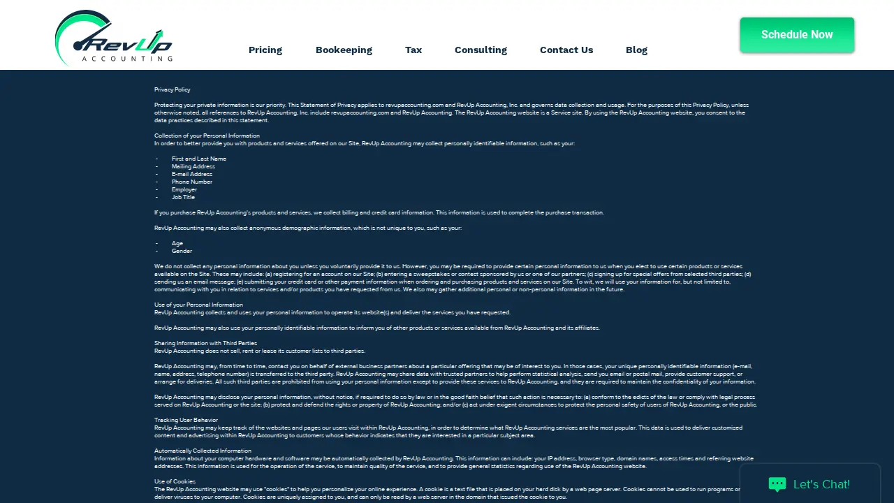 RevUp Accounting page
