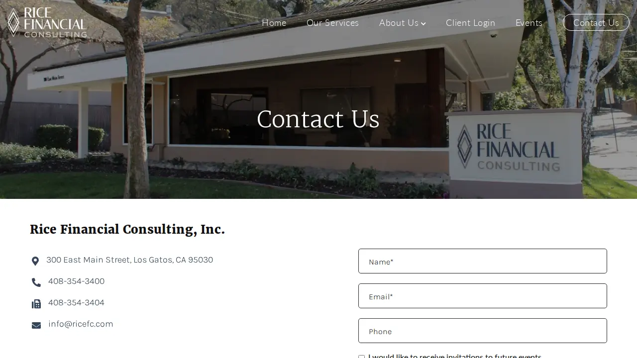 Rice Financial Consulting page