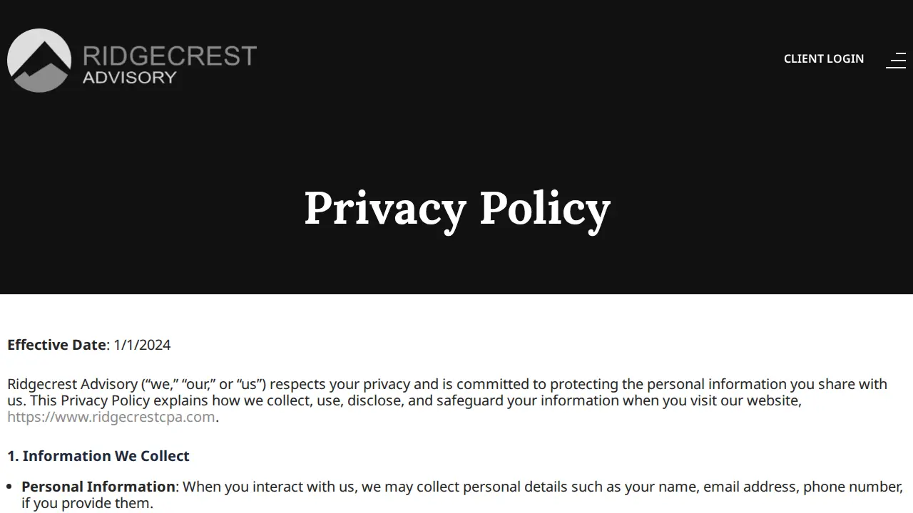 Ridgecrest Advisory page