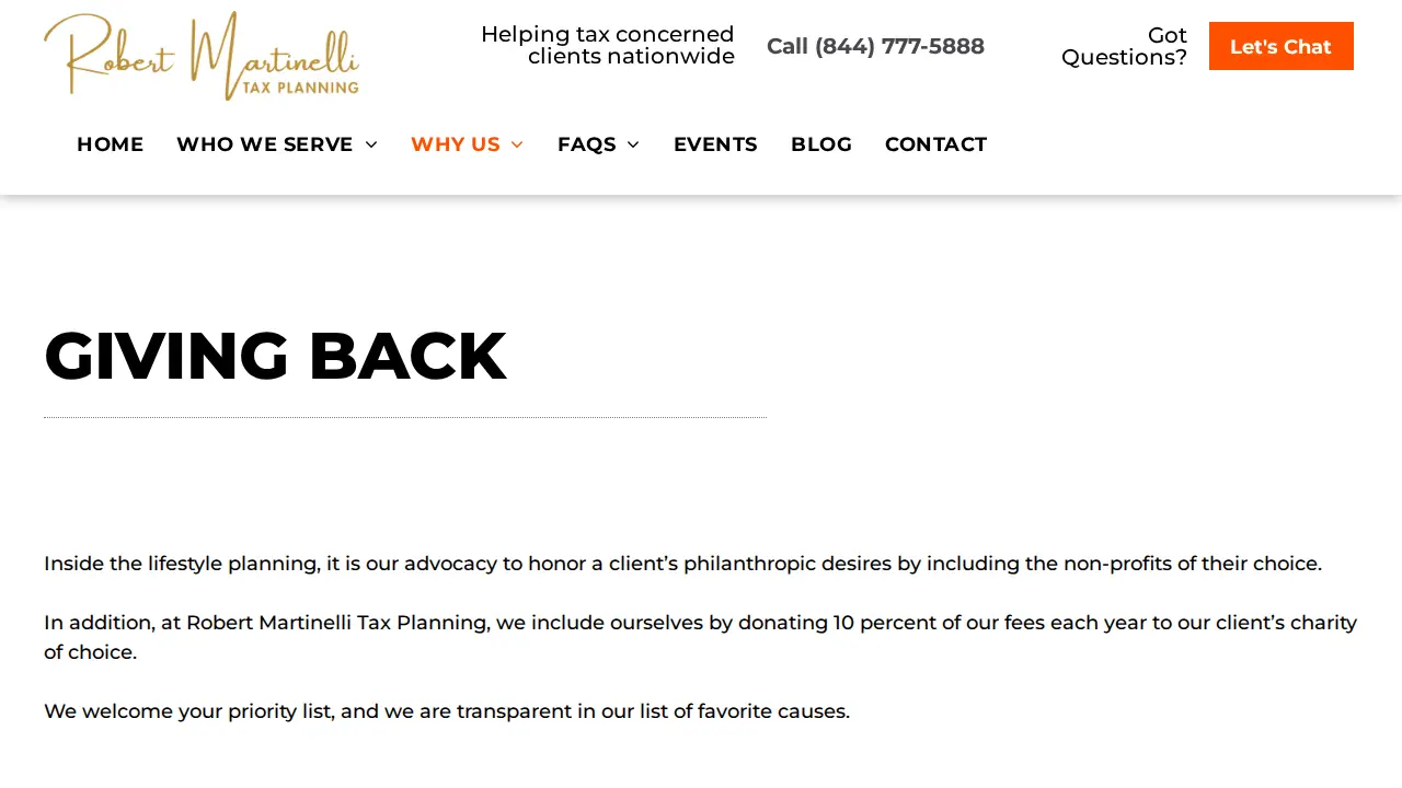 Robert Martinelli Tax Planning page