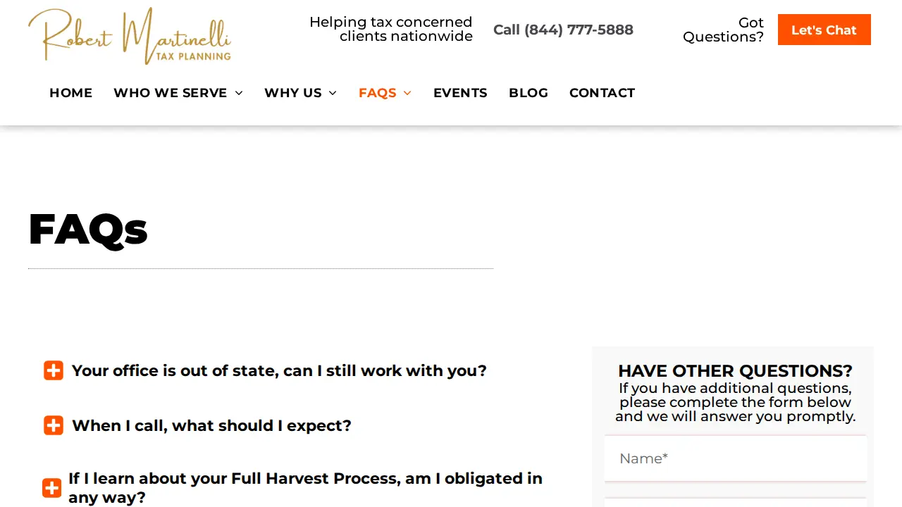 Robert Martinelli Tax Planning page