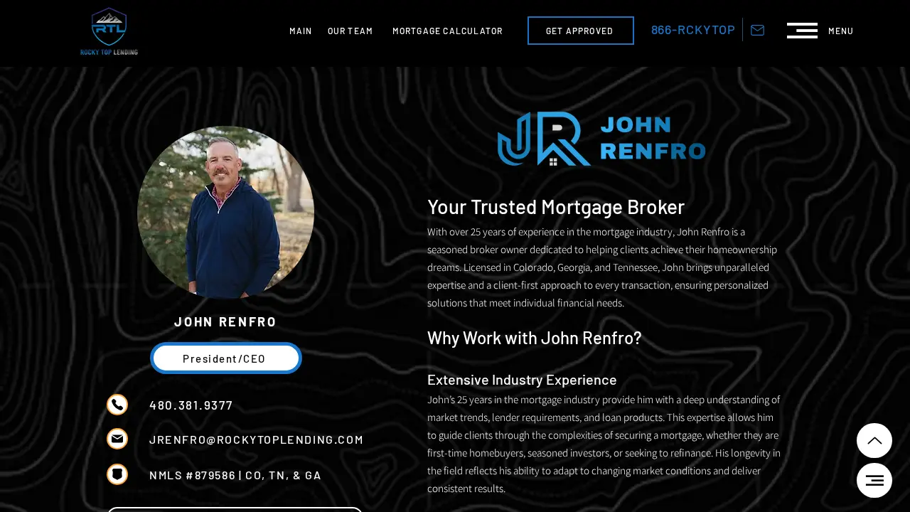 Rocky Top Lending, Mortgage Broker page
