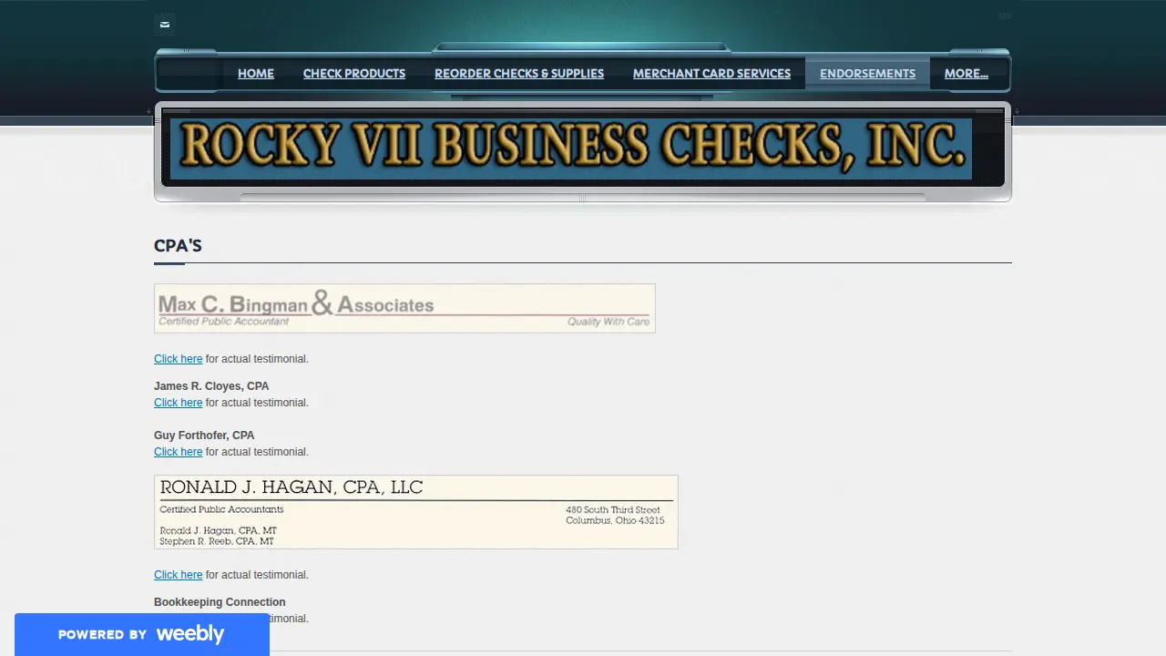 Rocky Vii Business Checks page
