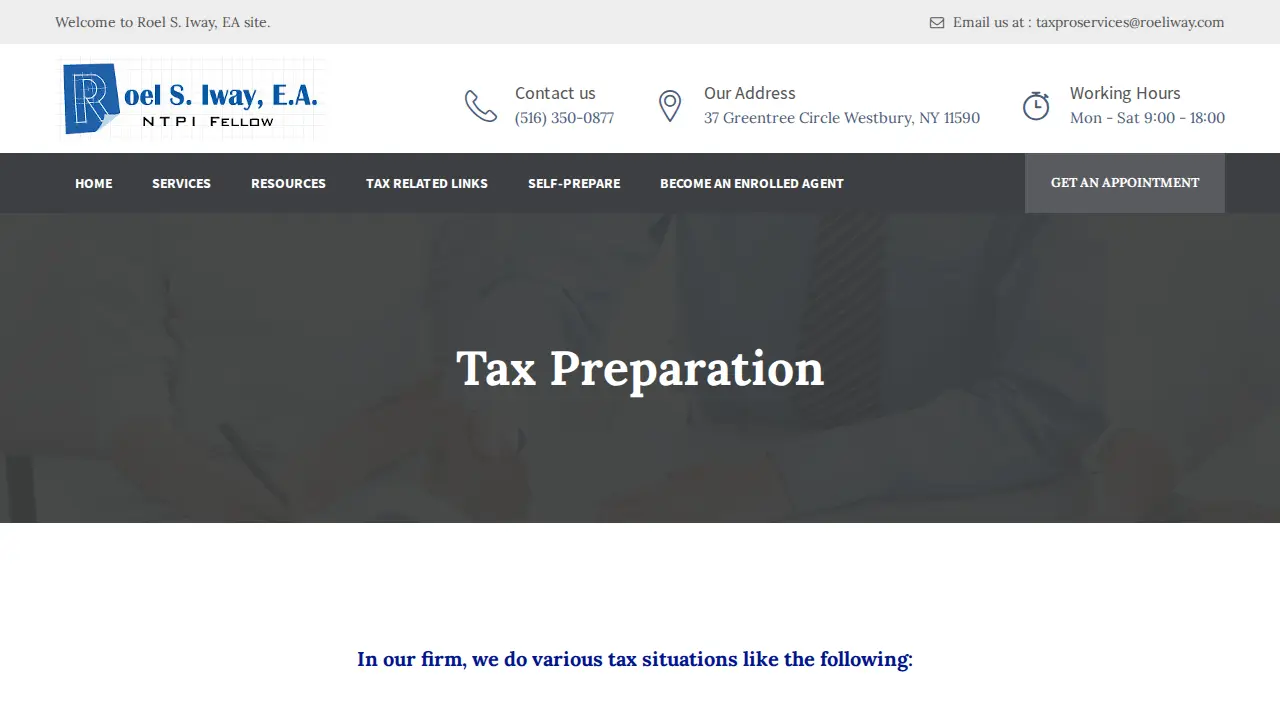 Roel Iway, EA - Accounting and Tax Preparation Services page
