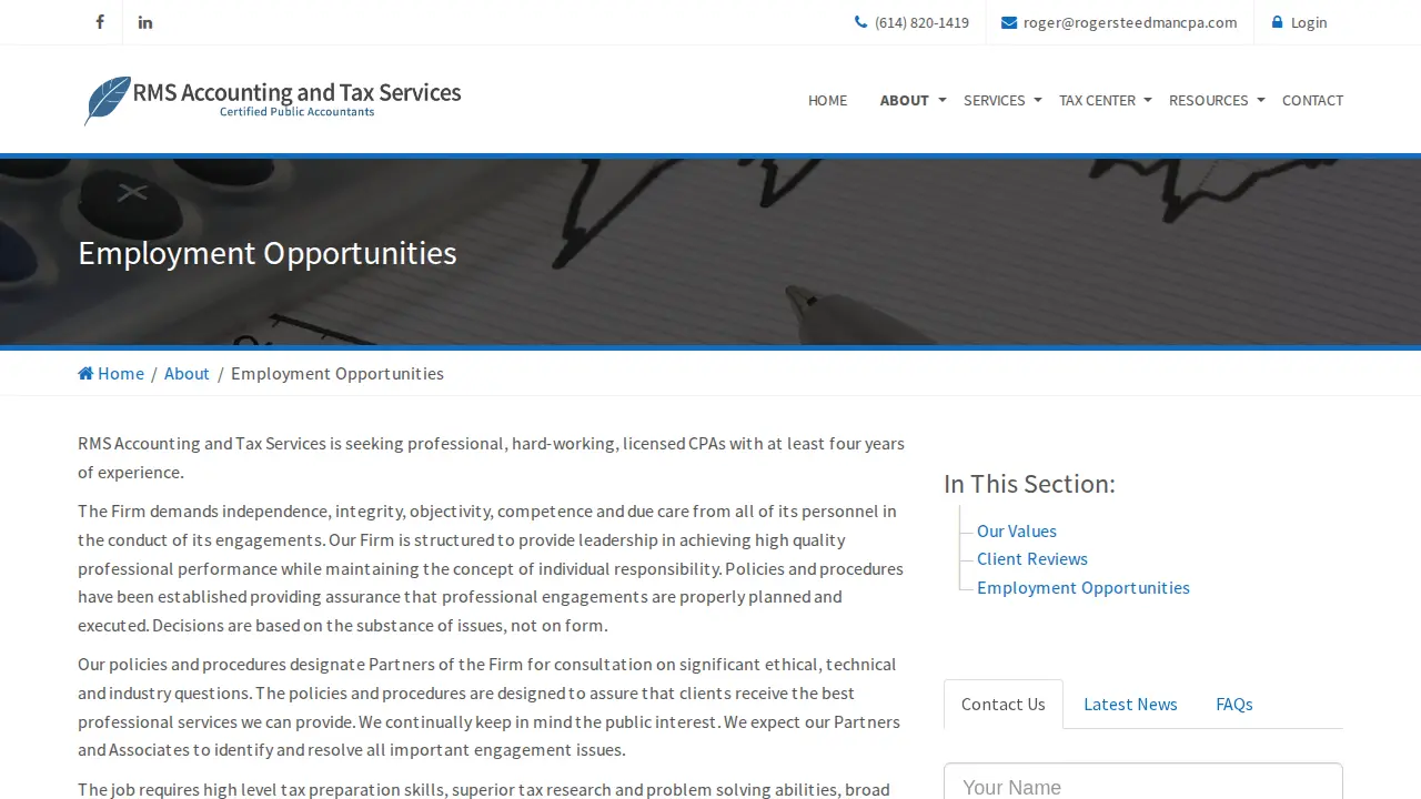 RMS Accounting and Tax Services page