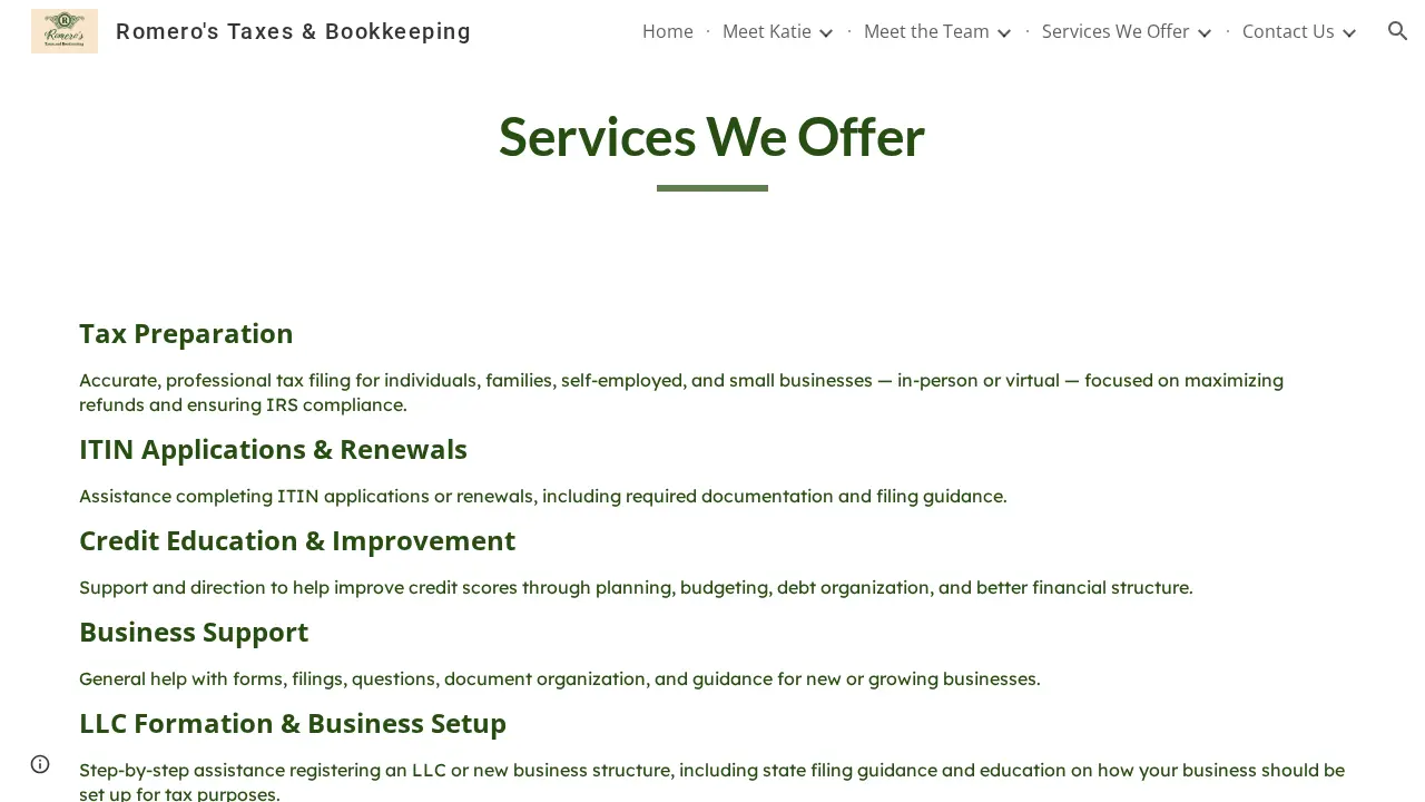Romero’s Taxes and Bookkeeping LLC page