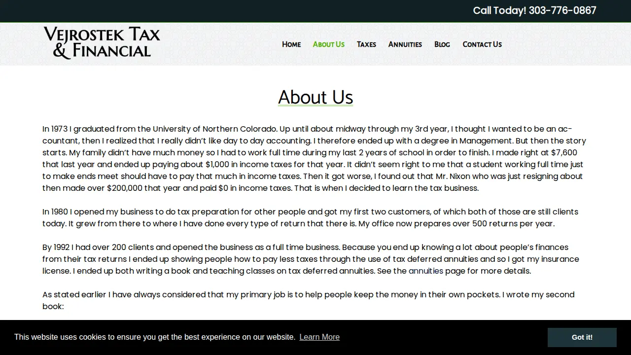 Vejrostek Tax and Financial page