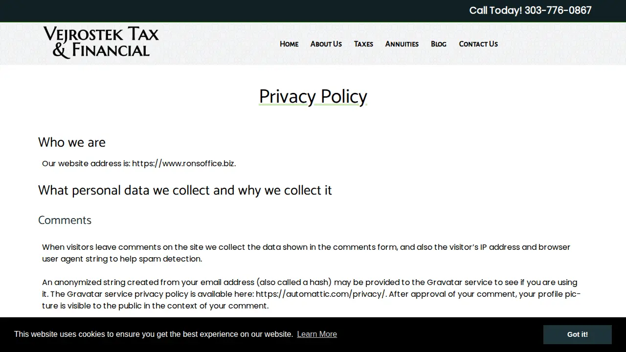 Vejrostek Tax and Financial page