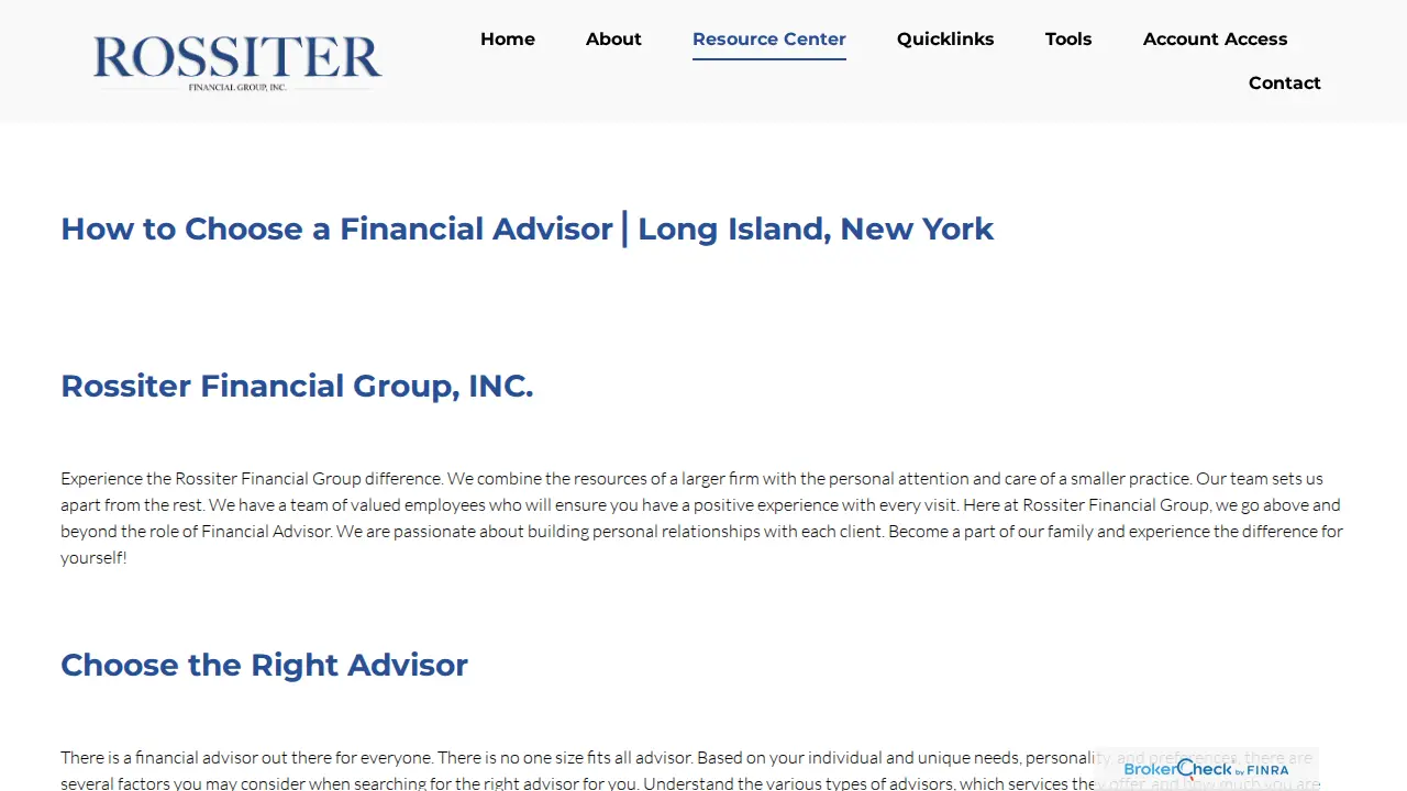 Rossiter Financial Group Inc page
