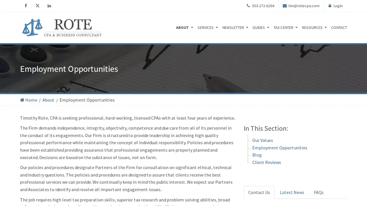 Rote CPA and Consulting page