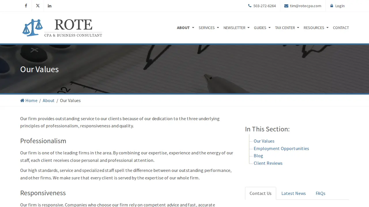 Rote CPA and Consulting page
