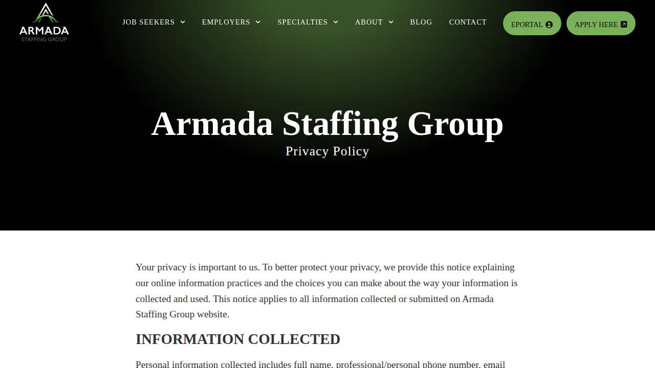 Armada Staffing Group page