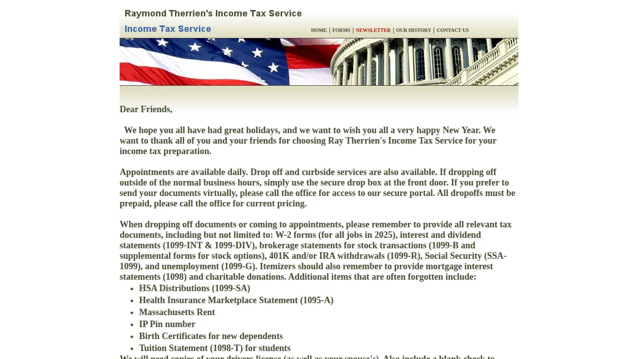 Ray Therrien's Income Tax Service page