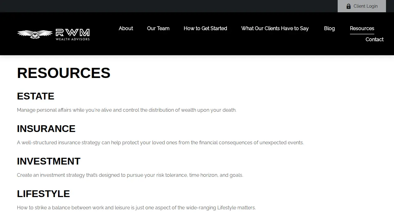 RWM Wealth Advisors page
