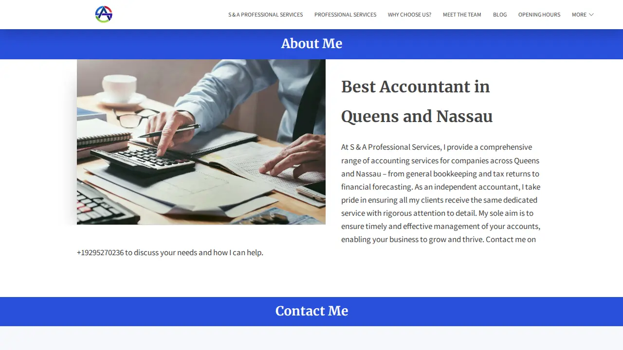 S & A Professional Services page