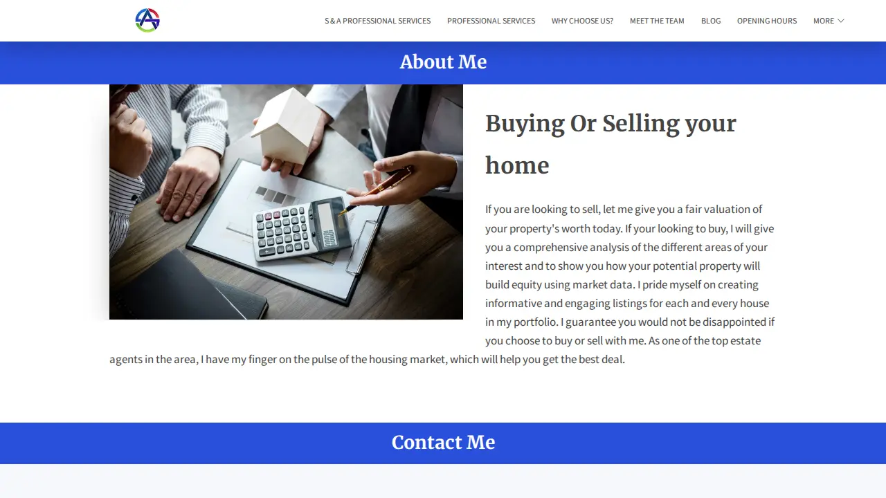 S & A Professional Services page