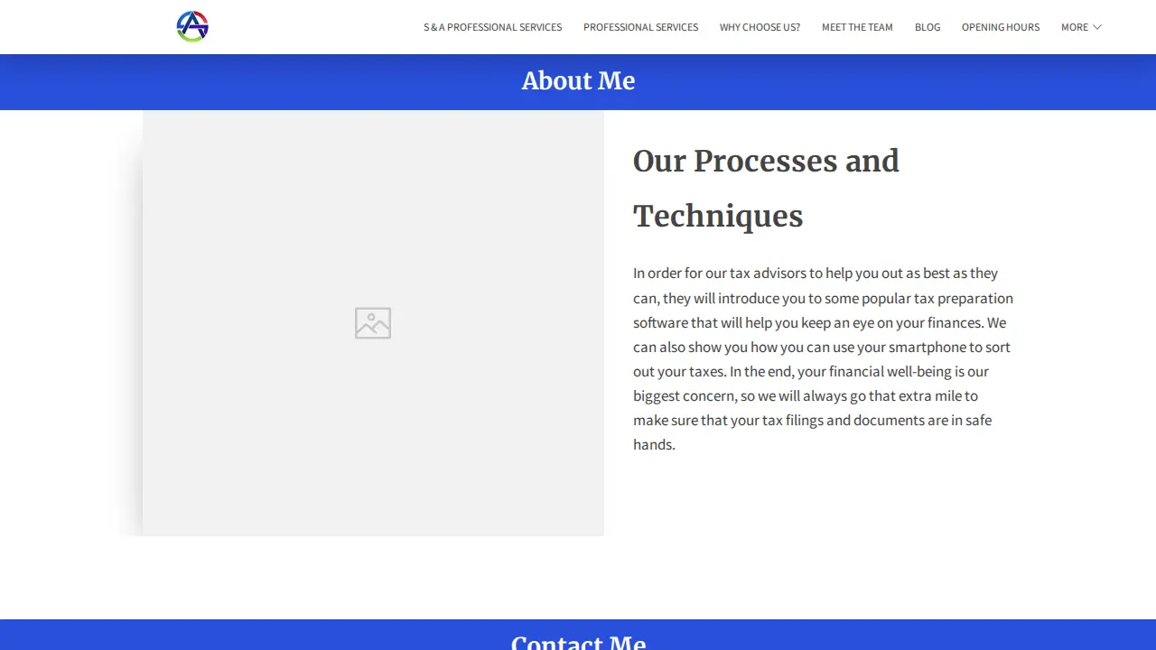 S & A Professional Services page