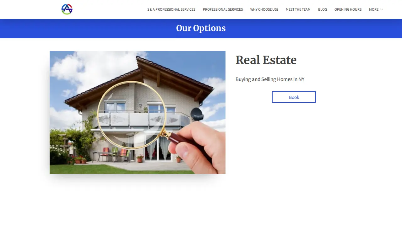 S & A Professional Services page