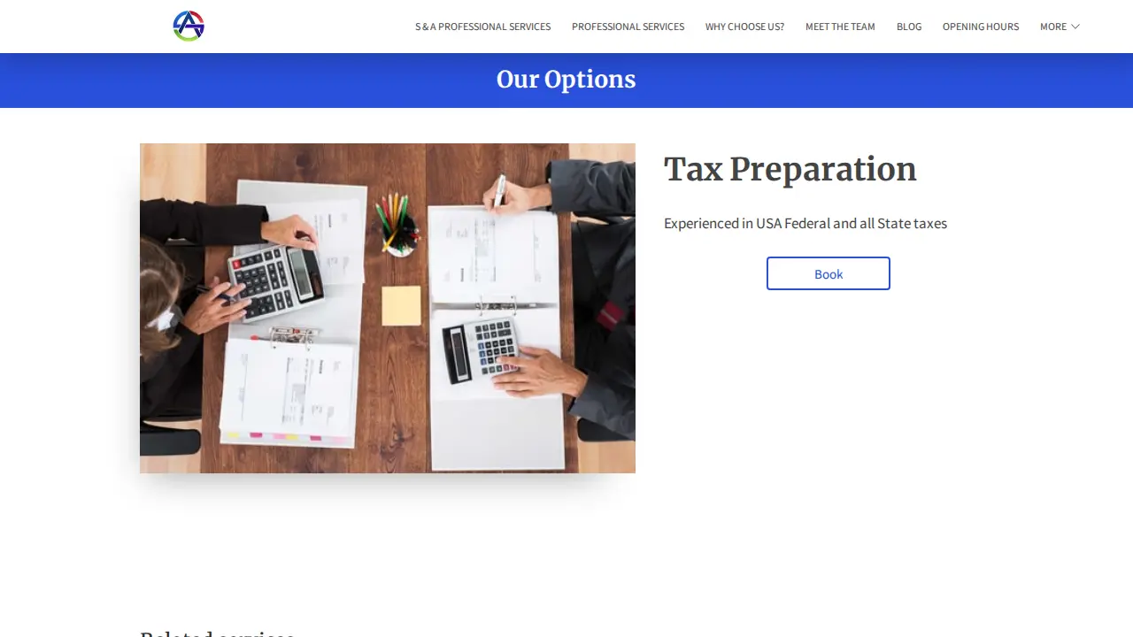 S & A Professional Services page
