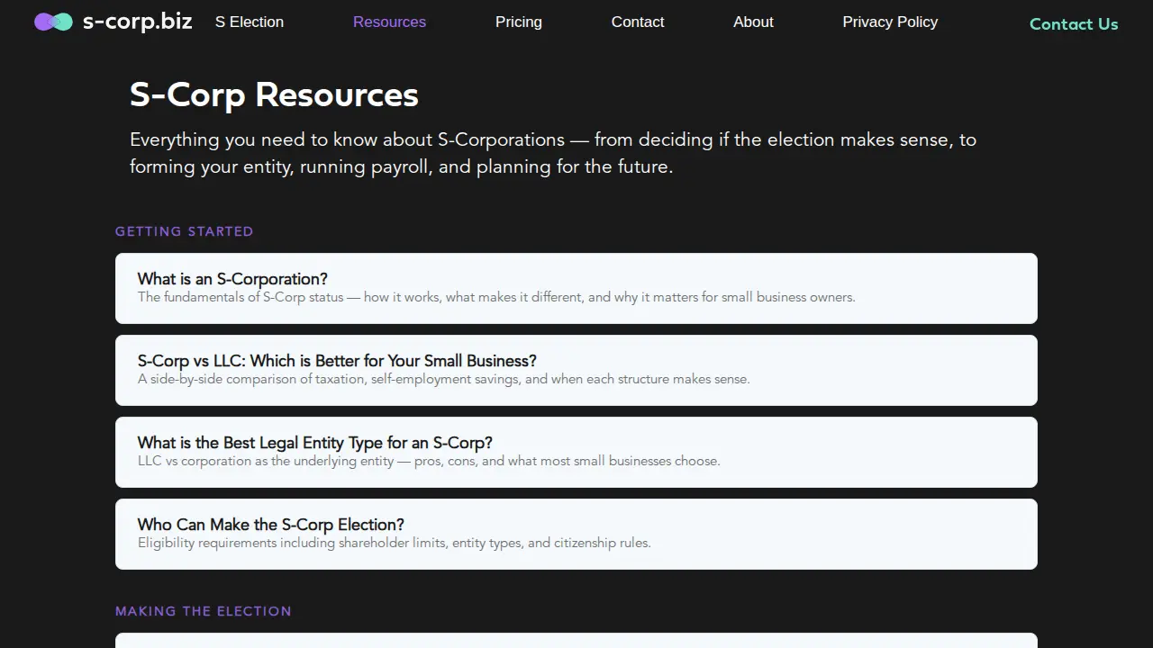 s-corp.biz page