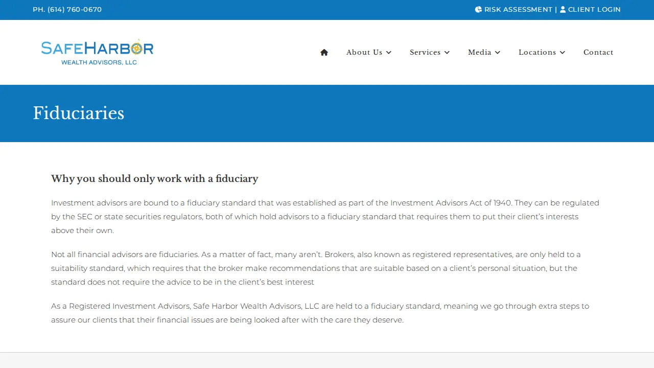 Safe Harbor Wealth Advisors - Dublin page