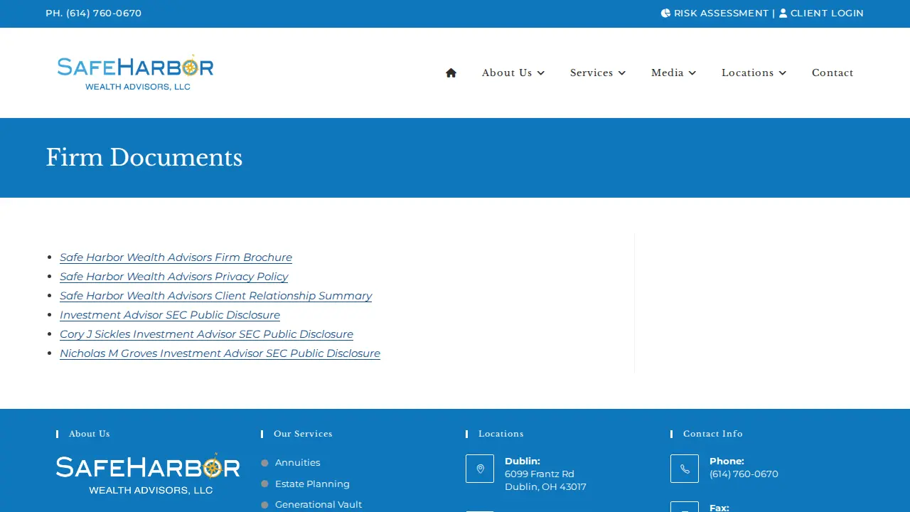 Safe Harbor Wealth Advisors - Dublin page
