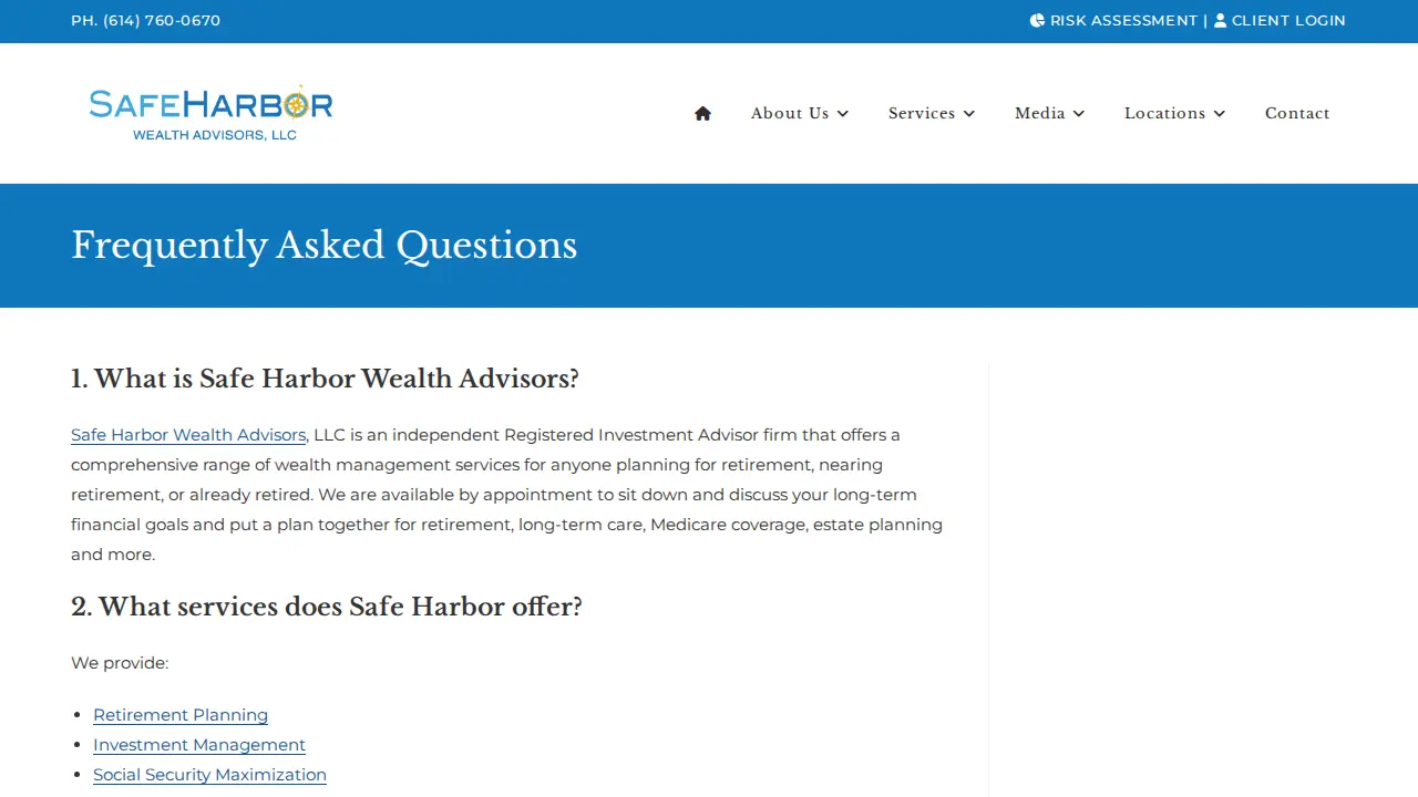 Safe Harbor Wealth Advisors - Dublin page