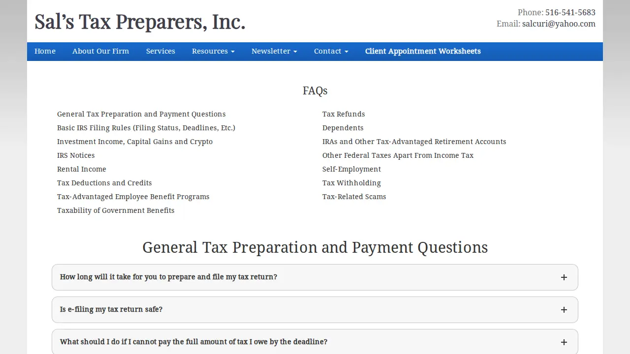 Sals Tax Preparers page
