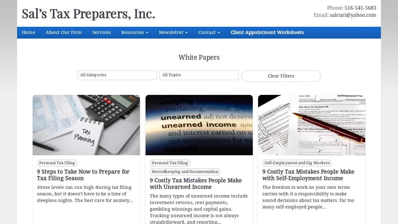 Sals Tax Preparers page