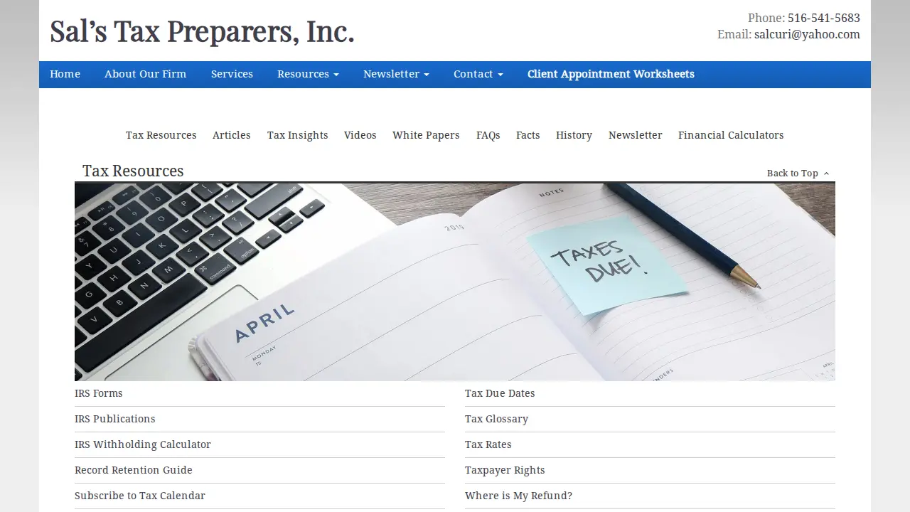 Sals Tax Preparers page